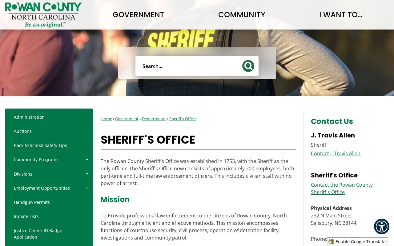 Rowan County Detention Center release records source from the Sheriff's Office